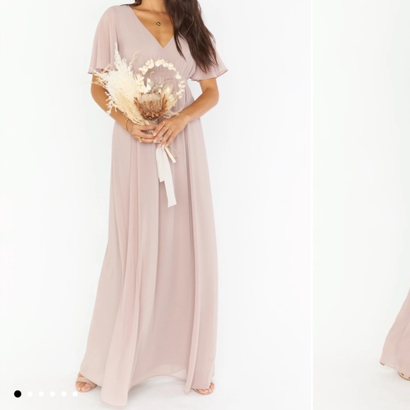 Show Me Your MuMu - Emily Empire Maxi Dress ~ Soft Beige Chiffon - Size Small - Picture 1 of 4